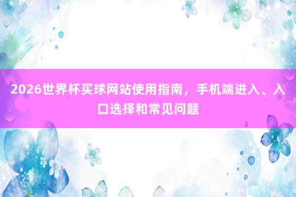 2026世界杯买球网站使用指南，手机端进入、入口选择和常见问题
