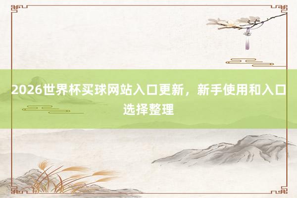 2026世界杯买球网站入口更新，新手使用和入口选择整理